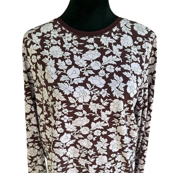 Land's End Relaxed Fit Large Long Sleeve Purple Floral Cotton Tee Shirt - Picture 1 of 6